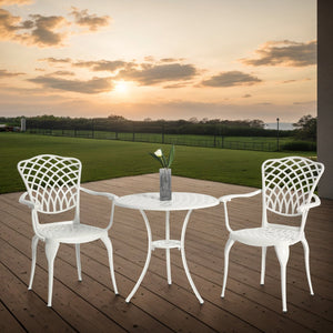 English Elm 3 Piece Patio Bistro Set - Durable Cast Aluminum Table & Chairs For Stylish Outdoor Spaces, White W640P251000
