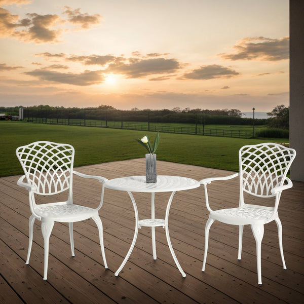 English Elm 3 Piece Patio Bistro Set - Durable Cast Aluminum Table & Chairs For Stylish Outdoor Spaces, White W640P251000