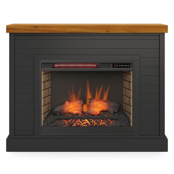 English Elm 48 inch Modern Farmhouse Fireplace Mantel with 28" Electric Insert, Two-Tone Black & Whiskey Charm B108131560