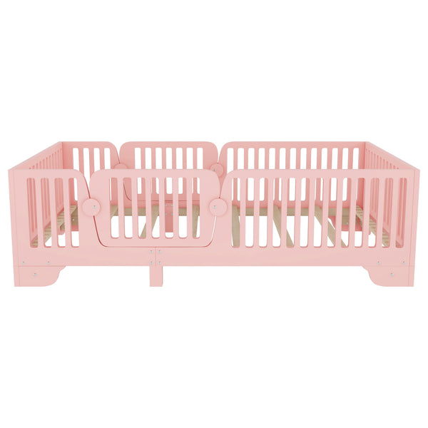 English Elm Twin Montessori Floor Bed with Safety Rails Hinged Door and Plywood Slats for Kids Pink W2593P381410