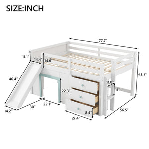 English Elm Full Size Low Loft Bed With Fun Slide, Ample Storage Drawers, And Sturdy Pine Construction - White N7090005003K