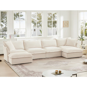 English Elm Slipcovered U-Shape Sectional Sofa With Plush Deep Seats, Modular Design & Washable Chenille Covers W3041S00010-GIGA