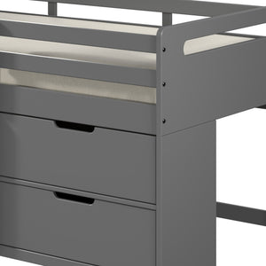 English Elm Grey Twin Loft Bed With Storage Drawers & Bookshelf - Space-Saving Design For Kids' Rooms! B062S00470