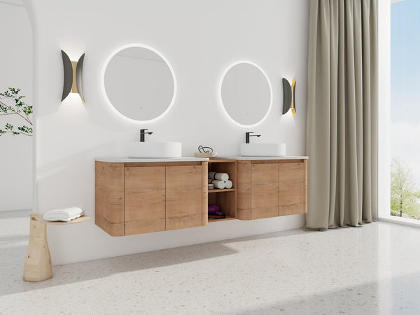 English Elm 72'' Wall-Mounted Bathroom Vanity With Ceramic Sink, Soft-Close Doors & Ample Storage Shelves W999S00416