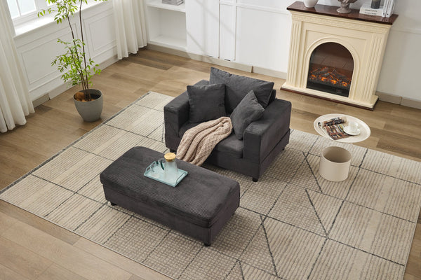 English Elm Chaise Lounge Chair With Removable Ottoman & Pillows - Modern, Pet-Friendly Accent Sofa Bed For Comfort W1170P353049