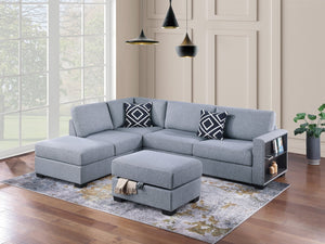 English Elm 3-Piece Boucle Sectional Sofa with Reversible Chaise, Built-In Shelf & Storage Ottoman for Living Rooms Gray 34 L x 26 W x 45 H B011S01777