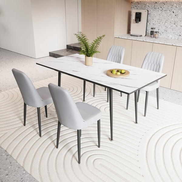 English Elm 47"-63" Expandable Dining Table Set For 2-6 With Cushioned Chairs - Modern & Space-Saving Design W2189S00258