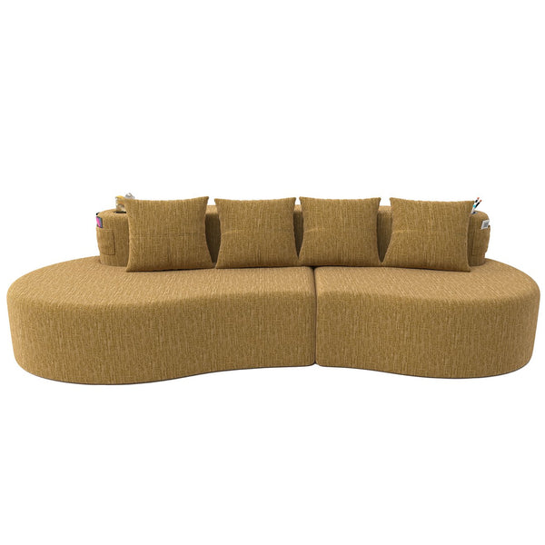 English Elm Modern Half Moon Chenille Sectional Three Seat Curved Sofa for Living Room or Apartment Mustard Yellow W395P435344