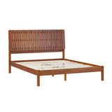 Slatted Headboard Mid-Century Modern Solid Wood Queen Bed Brown CALB5CBR Walker Edison