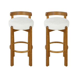 English Elm Christopher Knight Home® - Elise Elegant Wooden Low Back Barstool Set of 2 with Padded Fabric Seats, Compact Durable Design Walnut,White N775P277433W
