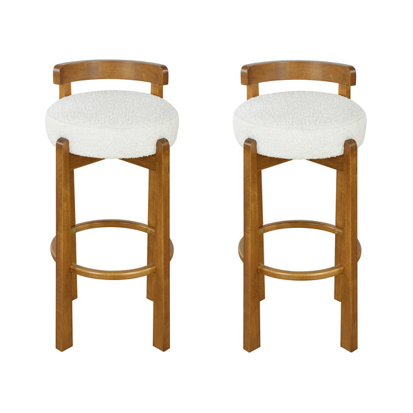 English Elm Christopher Knight Home® - Elise Elegant Wooden Low Back Barstool Set of 2 with Padded Fabric Seats, Compact Durable Design Walnut,White N775P277433W