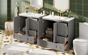 English Elm 72 Shaker Bathroom Vanity 72" Double-Sink Freestanding with Ceramic Basin, Soft-Close Drawers & Doors Grey N729P000010E