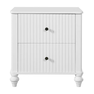 English Elm 23" Two Drawer Nightstand White Pine Wood Vertical Slat Modern Bedside Table N770P389799K