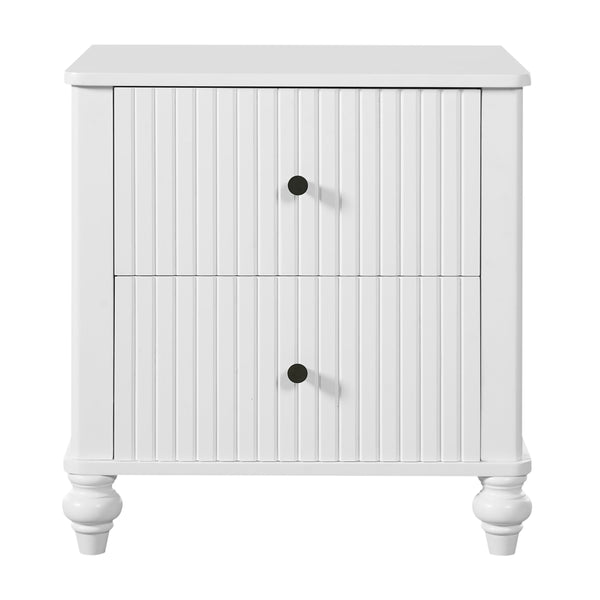 English Elm 23" Two Drawer Nightstand White Pine Wood Vertical Slat Modern Bedside Table N770P389799K