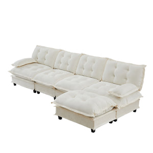 English Elm 138" Chenille Modular Cloud Sectional with Ottoman Deep Seat Lounge Sofa for Apartments W714S01683