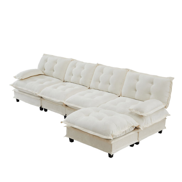 English Elm 138" Chenille Modular Cloud Sectional with Ottoman Deep Seat Lounge Sofa for Apartments W714S01683