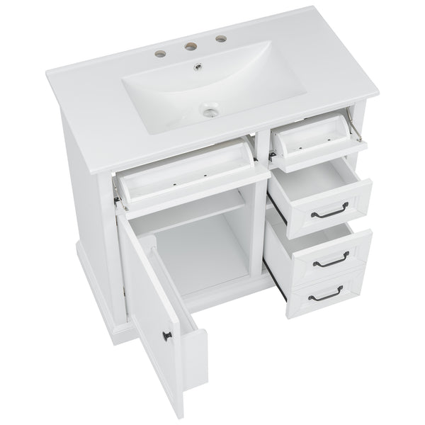 English Elm Christopher Knight Home® - 36" Bathroom Vanity with Ceramic Sink, Soft-Close Doors, 4 Drawers & Ample Storage, Freestanding White N759P223021K