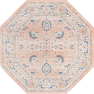 Unique Loom Whitney Bordeaux Machine Made Floral / Botanical Rug Powder Pink, Blue/Ivory/Light Blue/Gray 7' 1" x 7' 1"