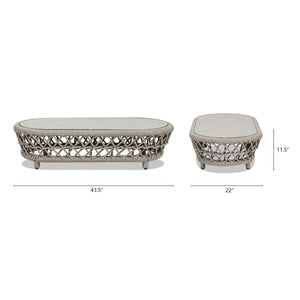 English Elm Jennifer Taylor Home - Everly 43.5" Oval Woven Patio Coffee Table in Light Beige Olefin — Reversible Glass/Stone Top, UV-Proof Rope B2719P318947