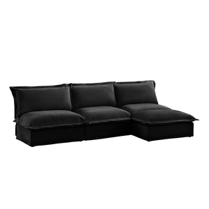 English Elm Slipcovered Chenille Modular Sectional Sofa with Ottoman High Back Cloud Seating W3041S00119