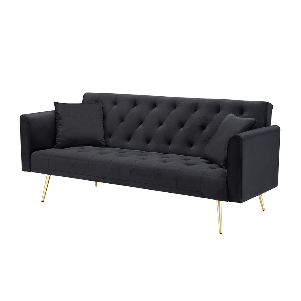 English Elm 71-inch Velvet Foldable Sofa Bed for Two, Retro American Style, Gold Legs, 600LB Capacity, Compact W1658P321766