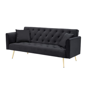 English Elm 71-inch Velvet Foldable Sofa Bed for Two, Retro American Style, Gold Legs, 600LB Capacity, Compact W1658P321766