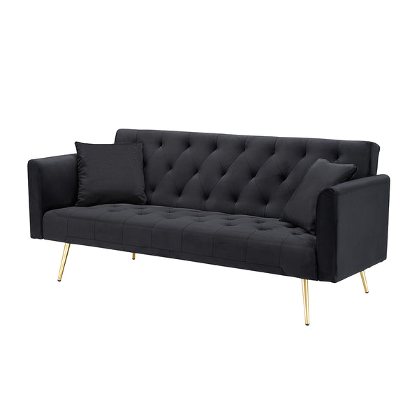 English Elm 71-inch Velvet Foldable Sofa Bed for Two, Retro American Style, Gold Legs, 600LB Capacity, Compact W1658P321766