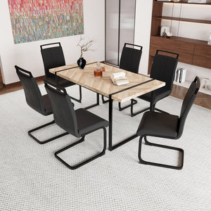English Elm 59" Rustic Industrial Dining Table Set With Pu Chairs – 6-Piece Farmhouse Style Kitchen Furniture W2189S00220