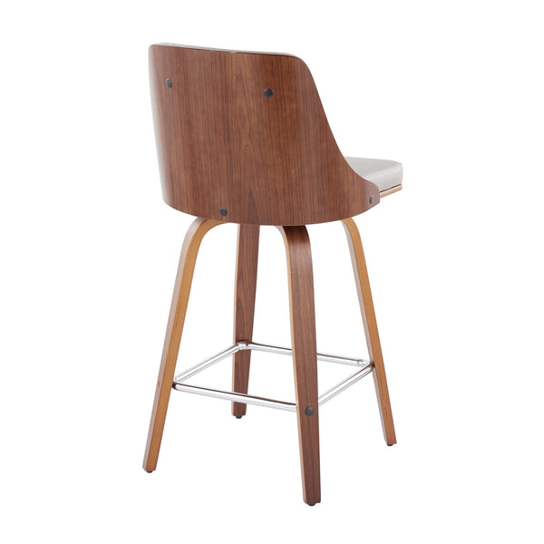 English Elm 26" Swivel Counterstools with Tufted Faux Leather Walnut Legs and Chrome Footrest Set of 2 B202S00307