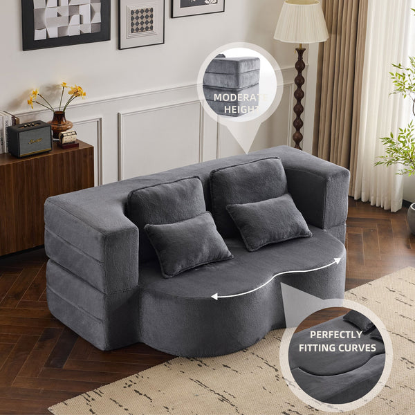 English Elm Queen Foldable Sofa Bed Plush Chenille Futon with High-Density Foam Convertible Sleeper Mattress Comfort Dark Gray W1829P280219