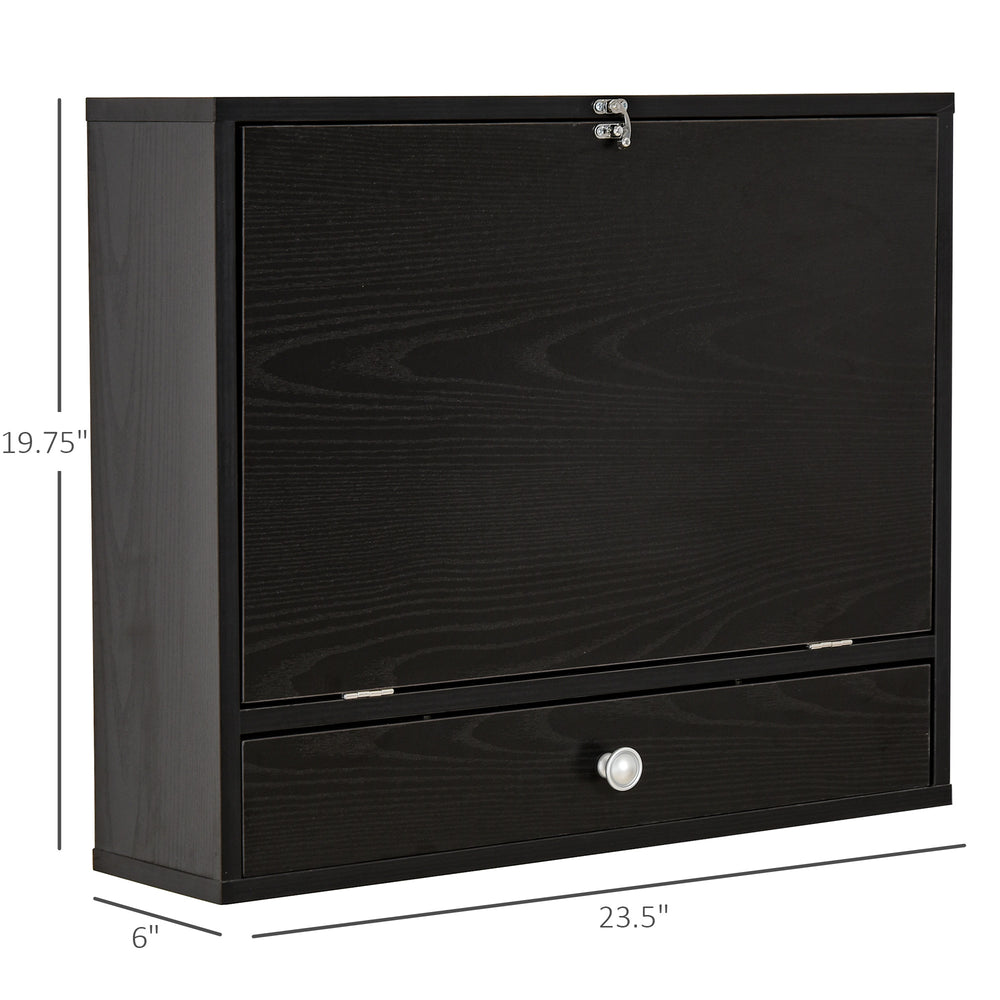 English Elm Wall Mounted Fold Down Floating Desk with Storage Shelves for Home Office Nooks T3971P387001