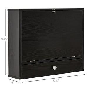 English Elm Wall Mounted Fold Down Floating Desk with Storage Shelves for Home Office Nooks T3971P387001