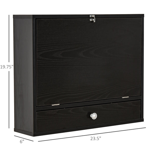 English Elm Wall Mounted Fold Down Floating Desk with Storage Shelves for Home Office Nooks T3971P387001
