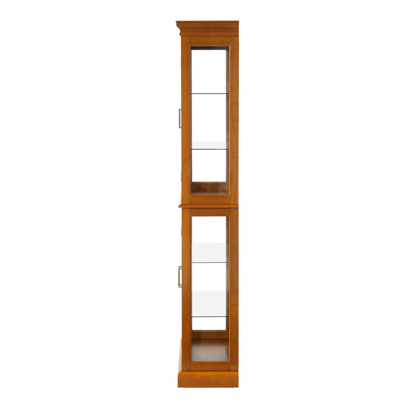 English Elm Curio Display Cabinet with Internal Lighting, Mirrored Back, 6 Adjustable Shelves, Glass Doors Oak W1693P154580