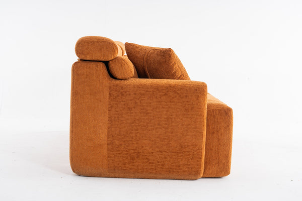 English Elm LY-029 Amber Orange Reconfigurable 4-Seater Modular Sofa with Wood-Grain Chenille, 2 Pillows, Cozy Comfort W2231S00022