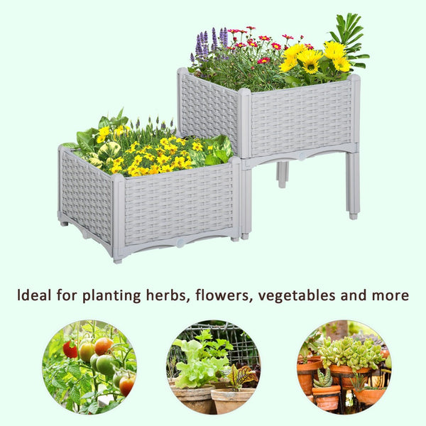 English Elm Outsunny 2-Piece Self-Watering Raised Garden Bed With Legs – Perfect For Flowers, Herbs & Veggies! W2225P174438-GIGA