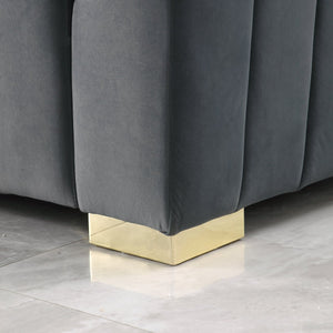 English Elm A Modern Channel Sofa - Elegant Grey Velvet Chesterfield Design, 3-Seater Comfort For Any Space W1099S00126