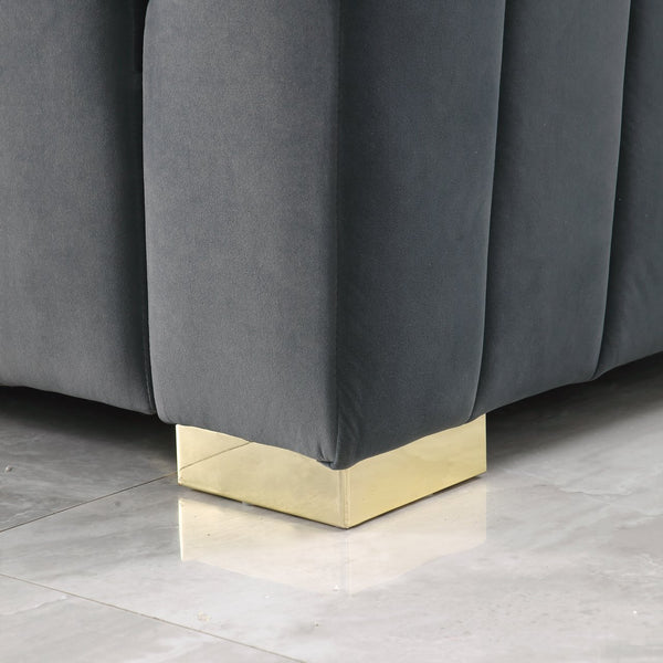 English Elm A Modern Channel Sofa - Elegant Grey Velvet Chesterfield Design, 3-Seater Comfort For Any Space W1099S00126