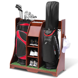 English Elm Wood Golf Storage Rack with Turf Accents Four Shelves and Bag Bay for Garage B205P298024