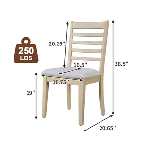English Elm Farmhouse Ladder Back Dining Chairs Rubberwood Frame Upholstered Seat Set of 2 Natural+Beige N752P272063N