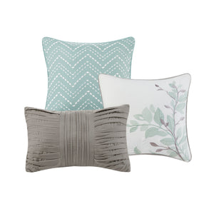 English Elm 6 Piece Printed Quilt Set With Decorative Pillows In Aqua - Reversible Design, Oeko-Tex Certified B03597394