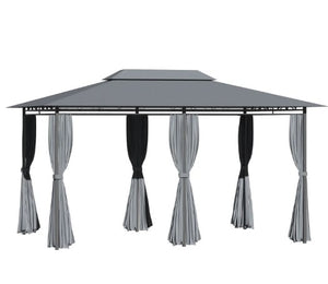 English Elm Large Vented Two-tier Patio Gazebo with Mesh Netting Steel Frame Backyard Shelter Dark Grey T3971P425932