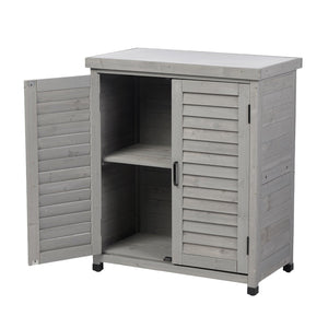English Elm Potting Bench Solid Wood Workstation with Metal Top Louvered Cabinet Outdoor Garden Grey W2640P228394