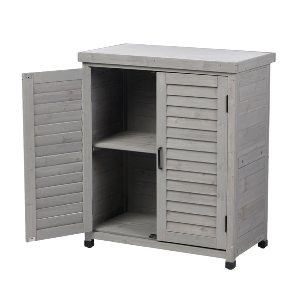 English Elm Potting Bench Solid Wood Workstation with Metal Top Louvered Cabinet Outdoor Garden Grey W2640P228394