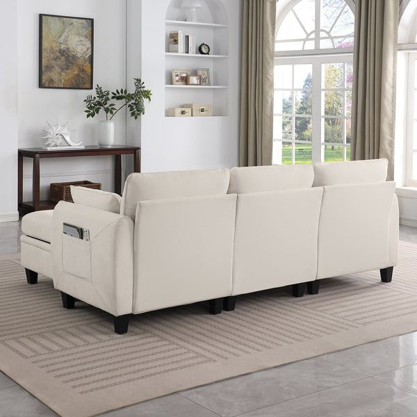 English Elm 102 Inch Linen Modular Sectional Sofa with Hidden Storage and Cloud Cushion Comfort Beige W1099S00207