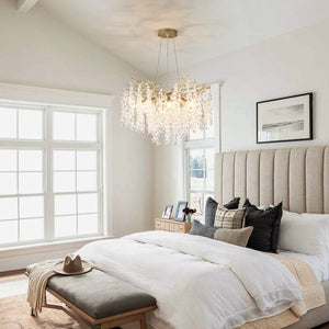 English Elm 8-light Gold Farmhouse Chandelier Seeded Glass Shades for Dining Room or Kitchen W5008P466526