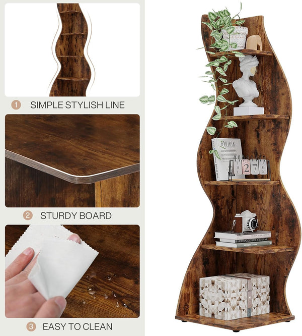 English Elm 5-tier Corner Shelving Unit Tall Engineered Wood Open Rack for Bedroom or Office Brown T3971P418324