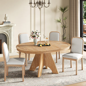 English Elm Trexm Rustic Farmhouse Extendable Dining Set Seats Six with Upholstered Rubberwood Chairs Natural Wood Wash ST000152AAD