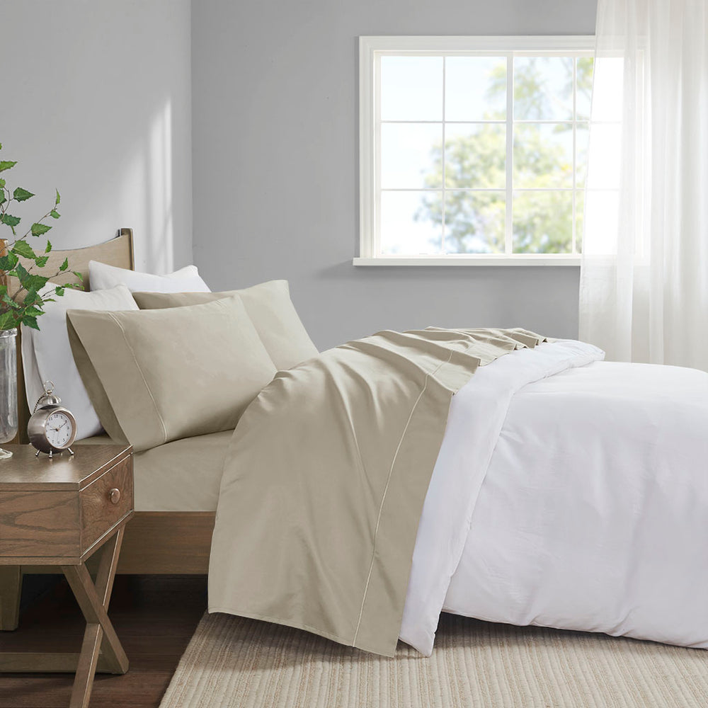 JLA Home Madison Park - Pima luxury bedding set with long-staple cotton, Baratta hemstitching, breathable year-round comfort Sand MP20-7996
