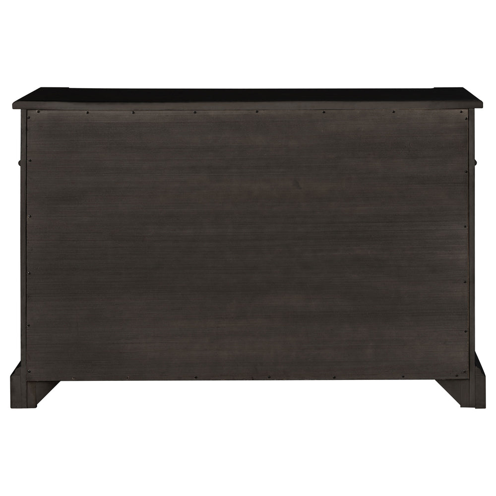 English Elm Larchmont Distressed Noir 3-drawer Server Sideboard — Dark Brown Wood, Durable Storage & Adjustable Shelves B062P353470